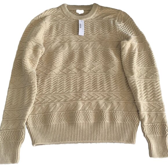 NWT J.CREW Men's Cream Cotton Sweater in Combination Guernsey Stitch Sz M - Picture 5 of 8